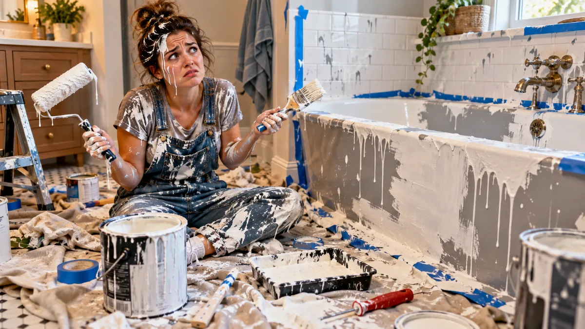 homeowner attempting to paint bathtub herself